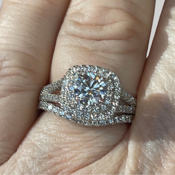 Wedding Set with Sapphire in heavy Pave on this 1ct Engagement Sterling! - Picture 2 of 16